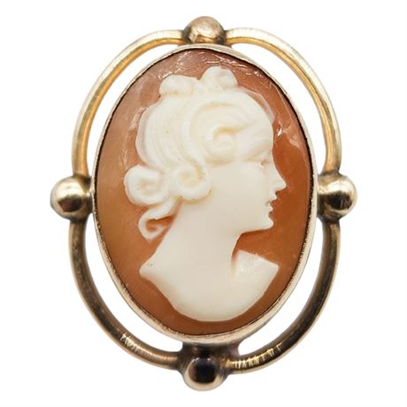 Vintage Gold Filled Hand Carved Shell Cameo Brooch
