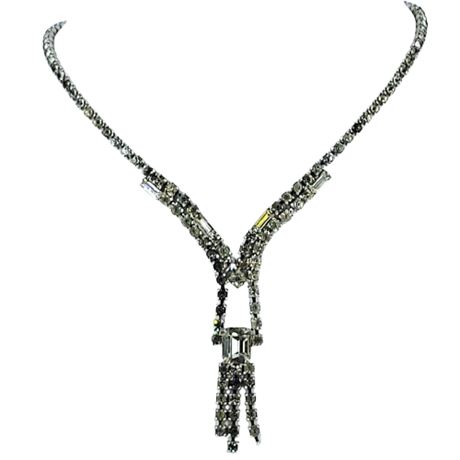 Vintage Prong-Set Rhinestone Fringe Cocktail Necklace