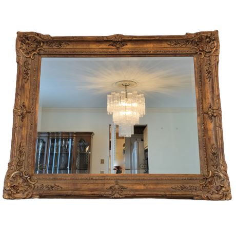 French Ornate Embossed Antique Gold Framed Wall Mirror by Uttermost