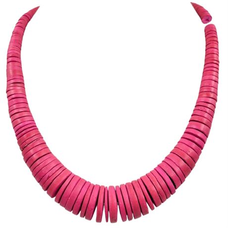 Hot Pink Wooden Bead Graduated Necklace