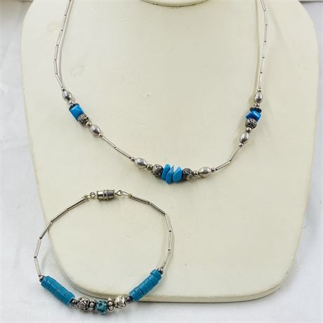 Vtg 12g Navajo Sterling Necklace + Bracelet Set