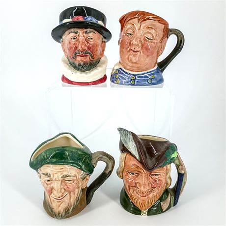 Lot of 4 Miniature Royal Doulton Jugs – Beefeater, Fat Boy, Auld Mac, Robin Hood