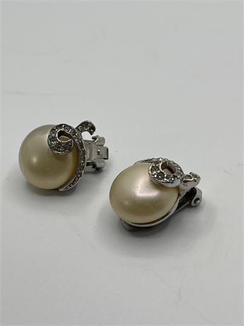 Signed, Marvella , pearl and rhinestone earrings