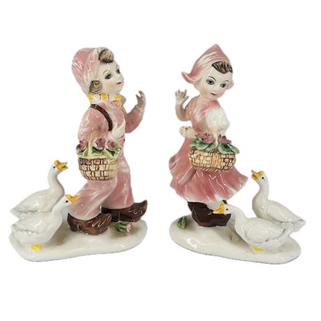 Anart Creation Porcelain Boy & Girl w Geese Figurines