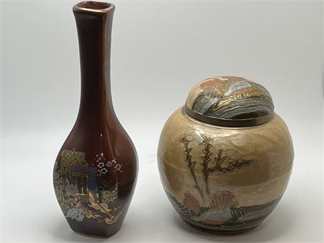 Japanese folk art vase and Japanese ceramic vase lot