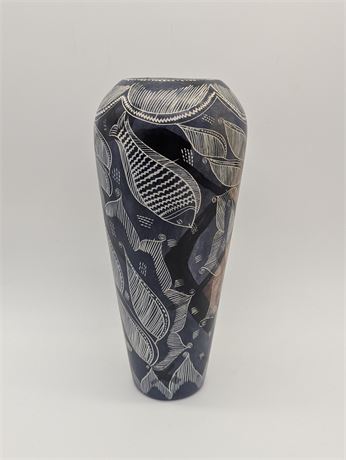 Heavy Kenyan Soapstone fish handcarved vase