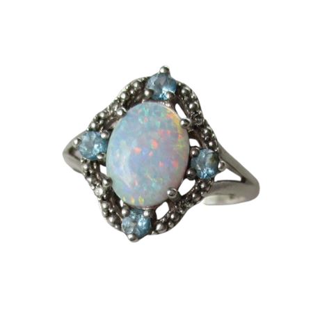 ALWAND VAHAN Fire Opal ~ Topaz ~ Diamond Accent 925 Sterling Silver Ring Sz 8.5