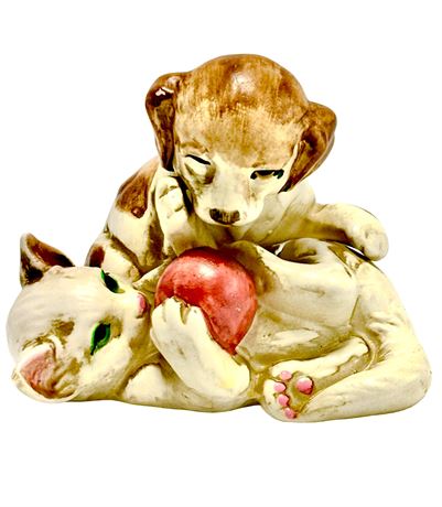 Vintage Uctci Japan Dog playing with Cat Figurine