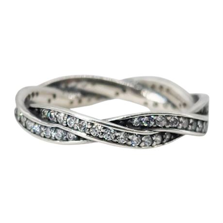 PANDORA Sterling Silver "Sparkling Twisted Lines" CZ Ring, Sz 7.5