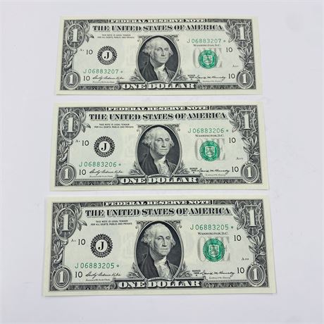 3 Consecutive UNC 1969 $1 Star Notes