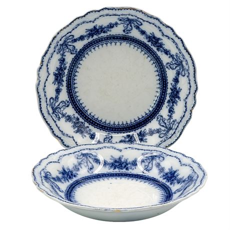 Pair of Johnson Brothers "Glenwood" Flow Blue Bowls