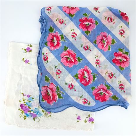 Lot of 2 Vintage Embroidered Handkerchiefs