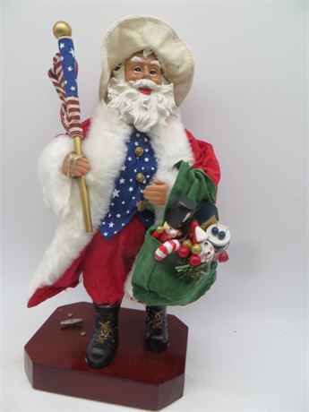 Santa Claus Figurine & Music Box Plays "Stars & Stripes"