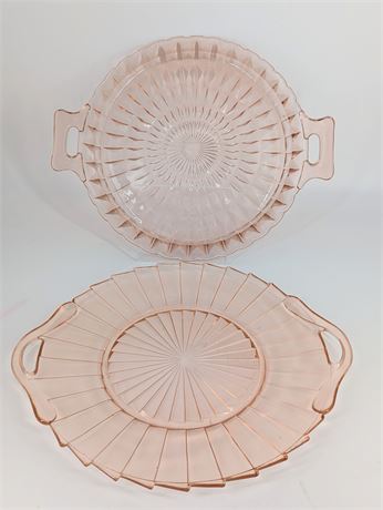 Lot 2 Vintage Pink Glass Trays