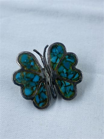 6g Vtg Sterling Turquoise Butterfly Pin