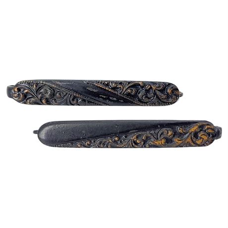 Pair Vintage Victorian Mourning Bar Brooches