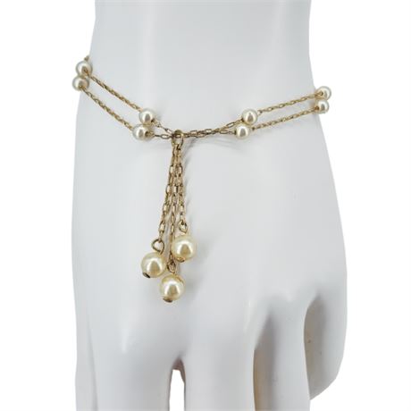 Vintage Delicate Gold Tone Faux Pearl Drops Bracelet