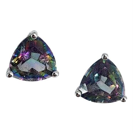 Sterling Silver 8mm Trillion Cut Mystic Topaz Earrings
