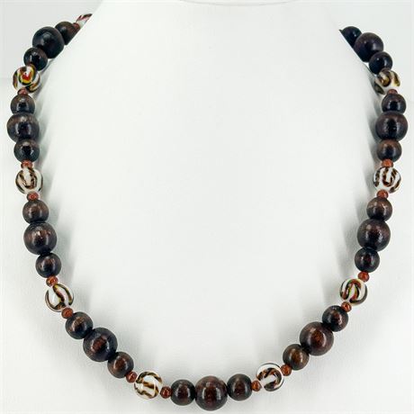 Vintage Wood and Glass Beaded Necklace
