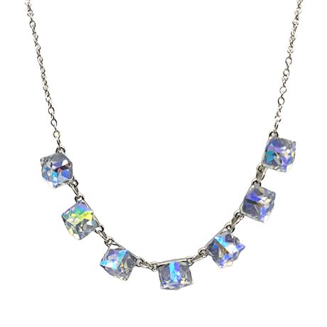Silver Tone Crystal Cubes Necklace