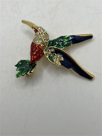 Vintage enamel and rhinestone hummingbird brooch