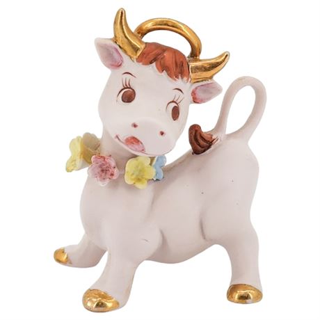 Vintage Napco Holy Cow Pink Porcelain Bisque Figurine, Flawed