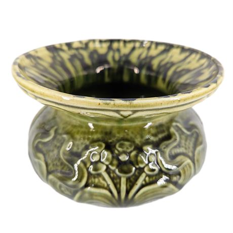 Antique Art Nouveau Stoneware Cuspidor Green Brown Glaze