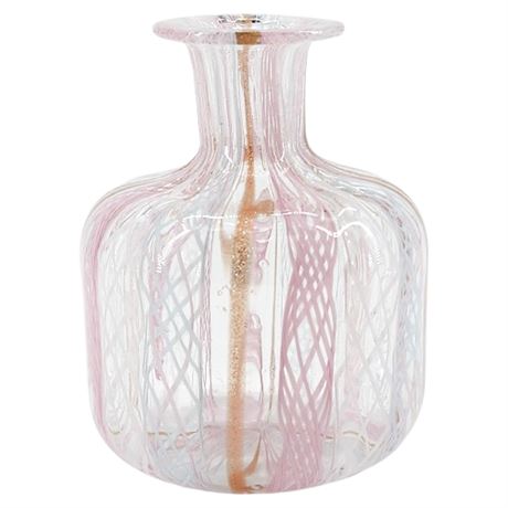 Vintage Murano Latticino Ribbon Art Glass Mini Bud Vase