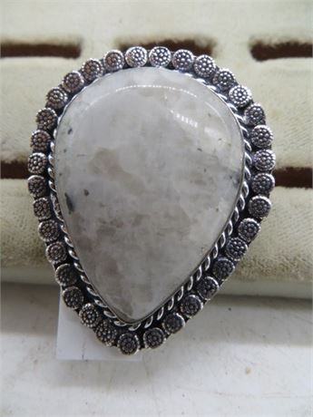 New Rainbow Moon German Silver Ring Large Stone Size 6