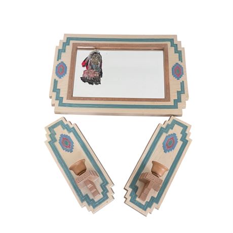 Home Interiors Southwestern Style Mirror & Candlestick Holders