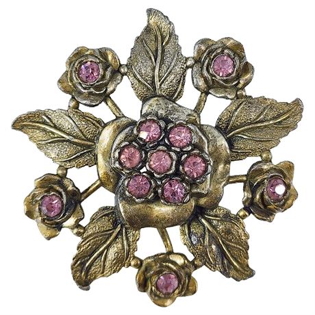 Vintage Little Nemo Pink Rhinestone Flower Burst Brooch