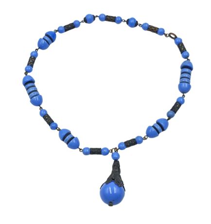 Rare 1920's Art Deco Periwinkle Blue Flapper Necklace