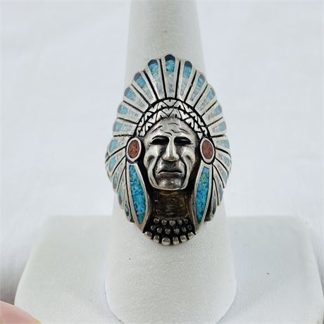 Killer 19.7g Navajo Signed Chief Head Sterling Ring Size 9