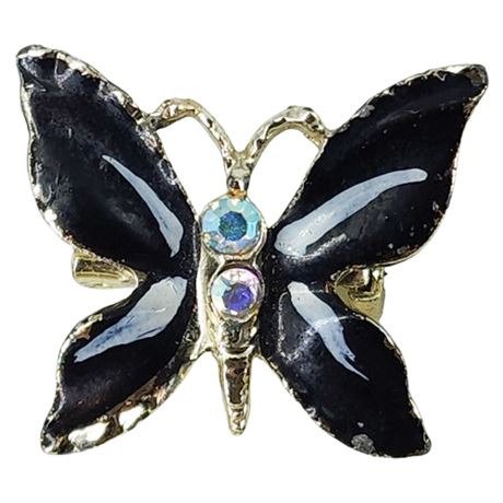 Vintage Enamel & Rhinestone Butterfly Brooch