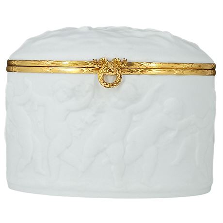 Coquet, Imperial Limoges, French Porcelain Cherub Trinket Box
