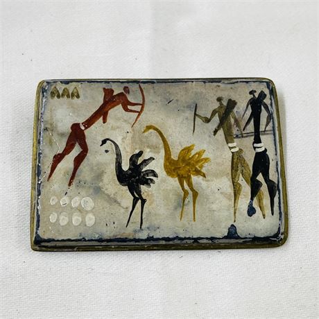 Vintage Tribal Cave Painting Brooch