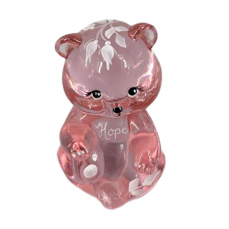 Signed Fenton Glass Pink Bear "Hope" Handpainted