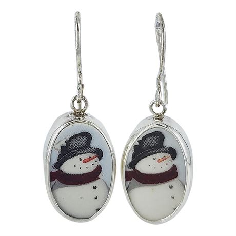 Sterling Silver Snowman Pottery Earrings