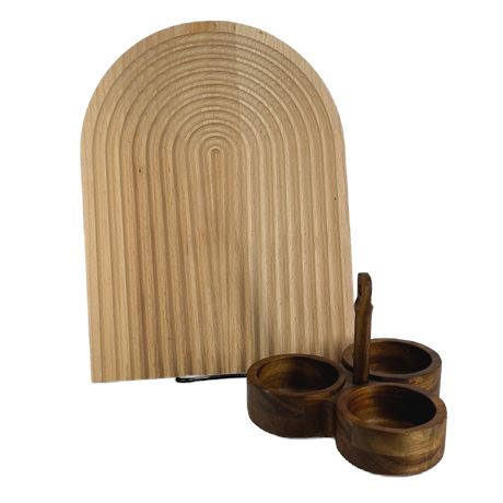 Wooden Rainbow Serving Board & Triple Condiment Server