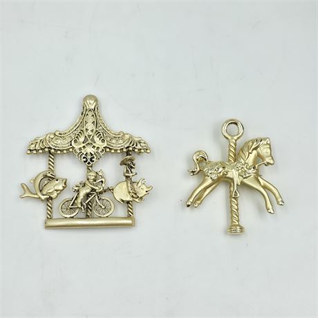 Goldtone Carousel Brooch Lot