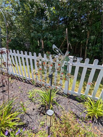 Garden Lot Trellis, Rotating Peacock Feather, Shepherds Hook w/Metal Butterfly +