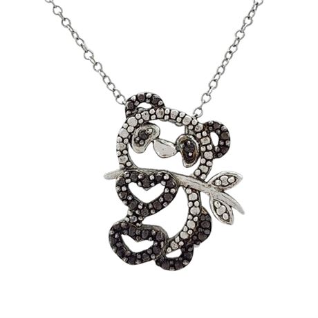 Signed FAS Sterling Silver Trompe L'Oeil Panda Bear Pendant Necklace