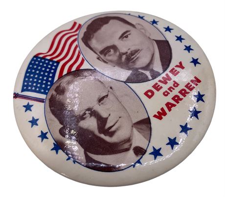Large Political Dewey & Warren Presidential Campaign Pinback Button
