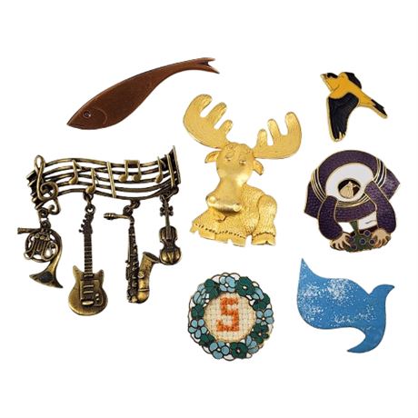Vintage Brooches Lot, Some Signed