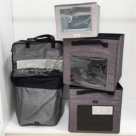 Lot of 5 Various Thirty-One Gray Storage Totes & Bags