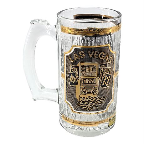 Mid-Century Culver 22k Gold LAS VEGAS Souvenir Textured Glass Beer Mug