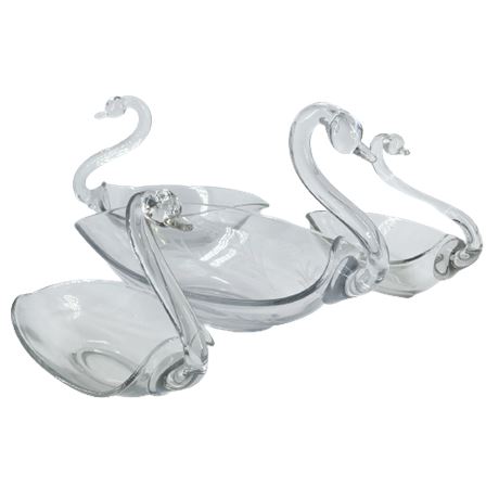Duncan & Miller Clear Art Glass Swan Dishes