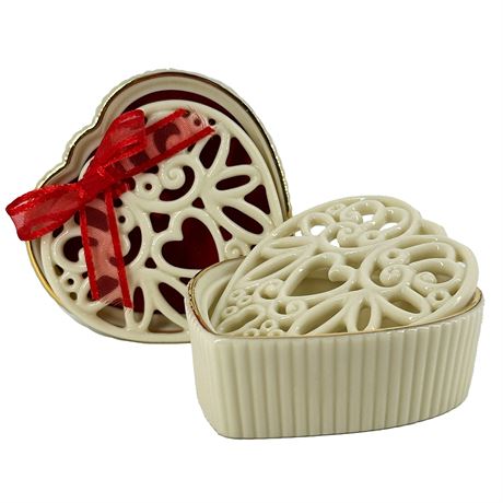 Lot of Two Vintage Lenox Filigree Heart-Shaped Boxes