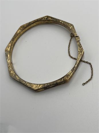 Octagon edge bangle bracelet with safety chain . 925