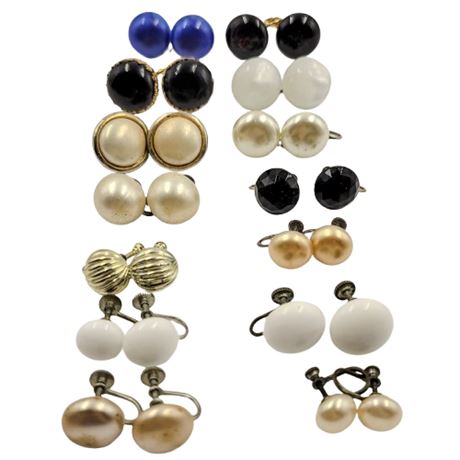 Lot of 14 Round Screw Back Earrings